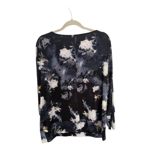 The Limited Abstract Watercolor Long Sleeve Basic Tee Plus Size 1X Navy Black - Picture 4 of 6